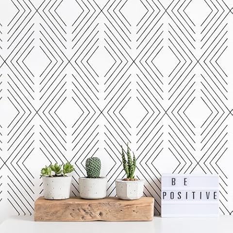 KUKANTST White Wallpaper Peel and Stick Modern Black and White Wallpaper for Bedroom Geometric Wallpaper Waterproof Contact Paper for Cabinets Removable Self Adhesive Wallpaper Vinyl 17.3”×197” Cover