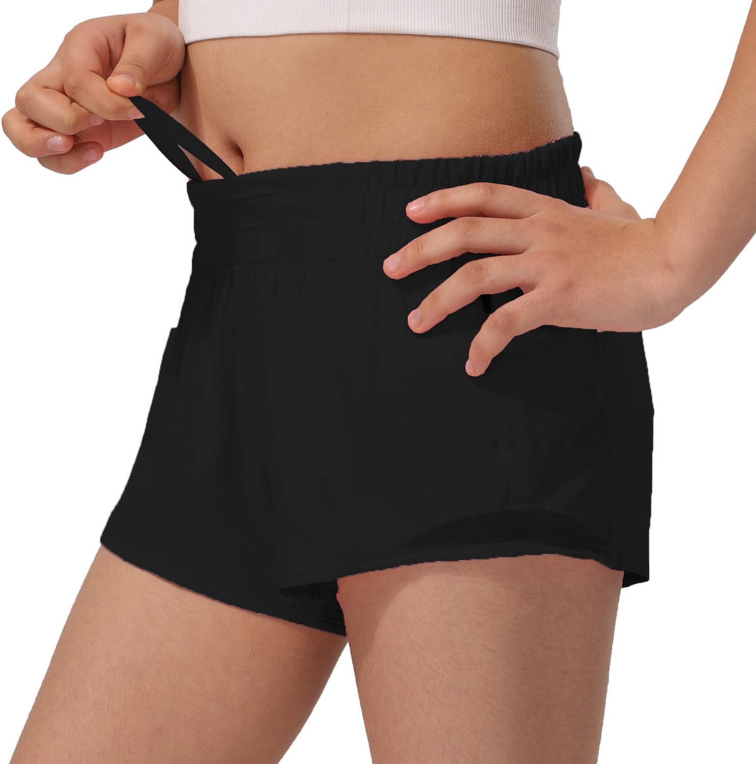 Girls Athletic Shorts Lightweight Running Shorts for Teen Girls Kids Liner with Zip Pocket and Elastic - Image 2