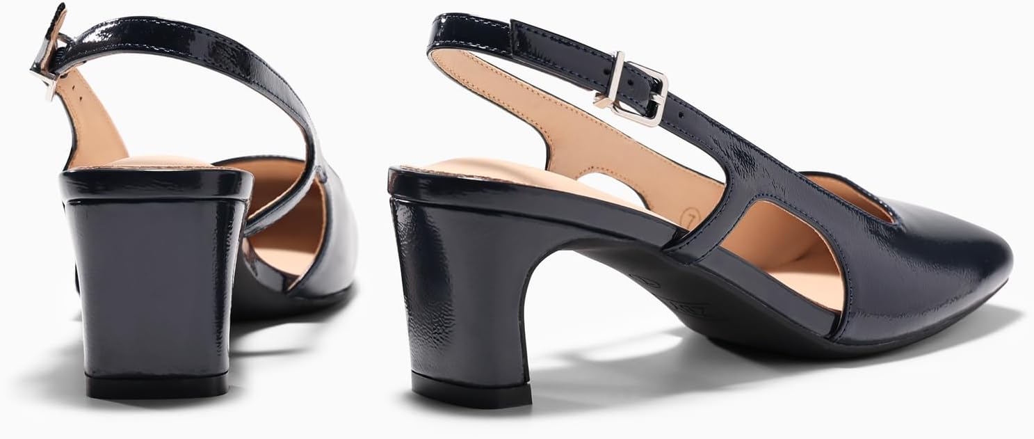 Coutgo Womens Slingback Chunky Low Heels Closed Square Toe Pumps Wedding Party Dress Shoes