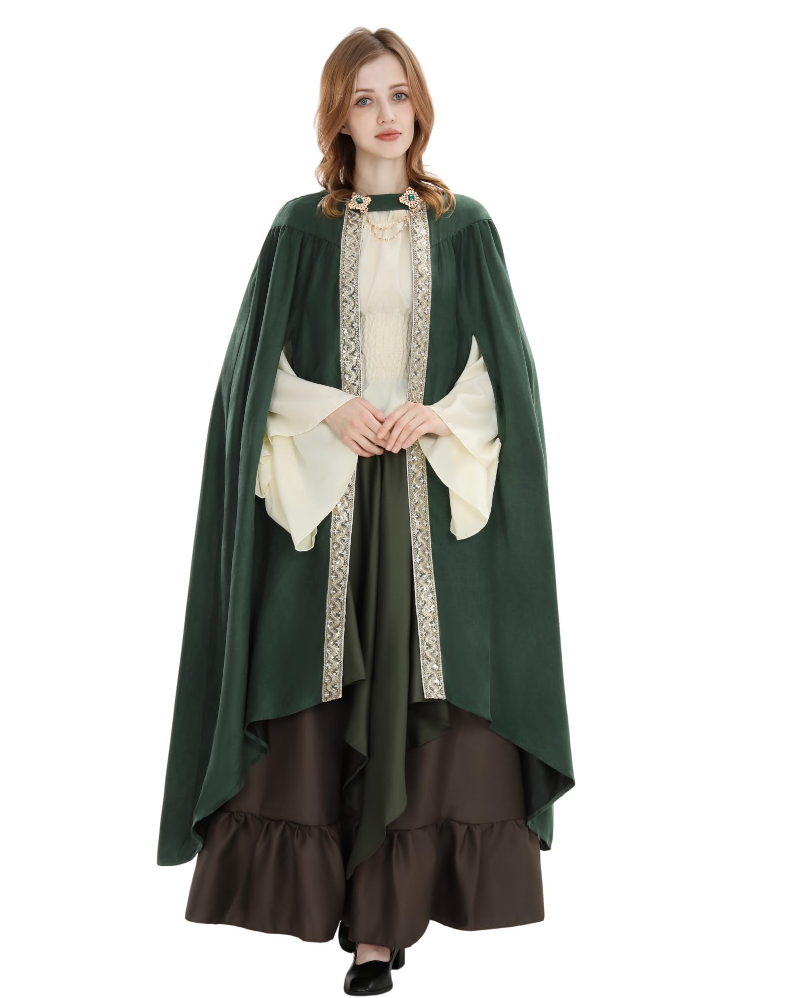 Fiamll Cape médiévale pour femme - Manteau à capuche avec manchette - Couleur unie - Trench - Renaissance - Cape de vampire - Costume d'Halloween