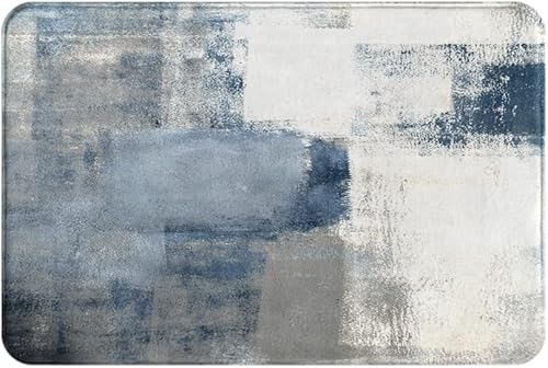 LOKMU Alfombra de baño decorativa de baño de 30 x 20 pulgadas, pintura de arte abstracto azul y gris, alfombra de baño acogedora con respaldo