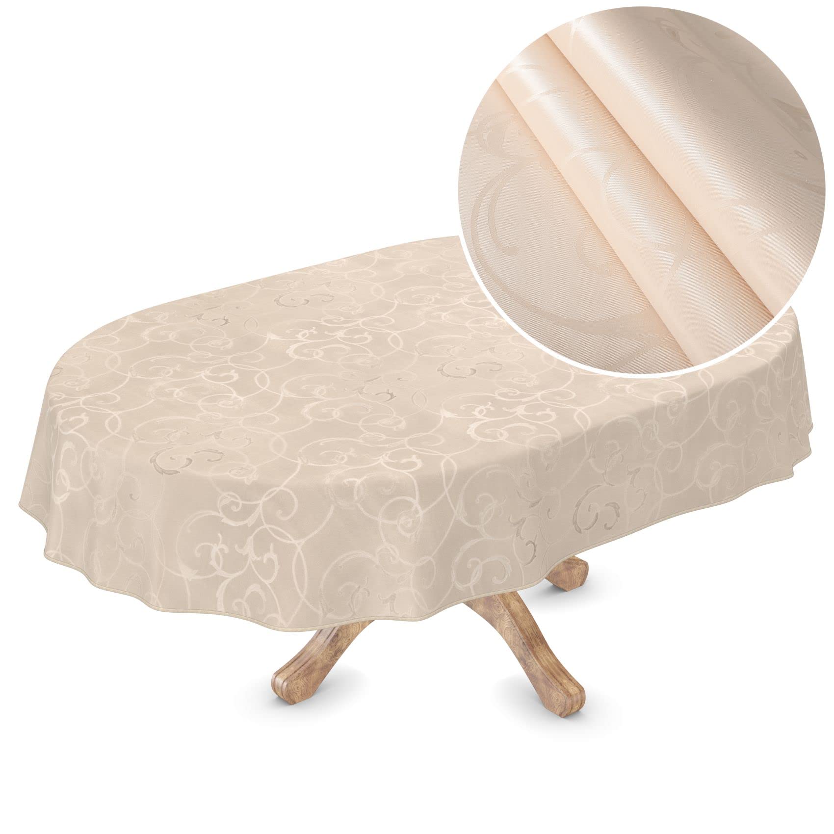Nappe de table ovale crème champagne pour grands repas de famille
