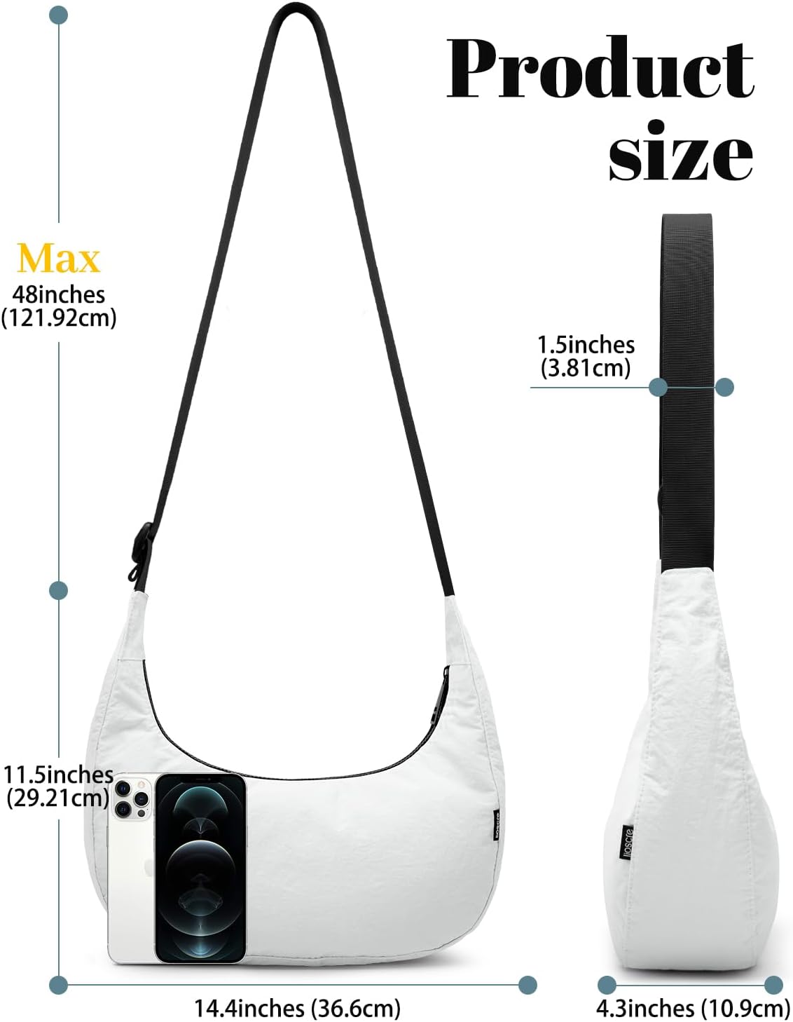 Iioscre Medium Crossbody Crescent Bag for Women Men Trendy, Nylon Crossbody Hobo Bag with Adjustable Strap and Inner Pockets. - Image 3