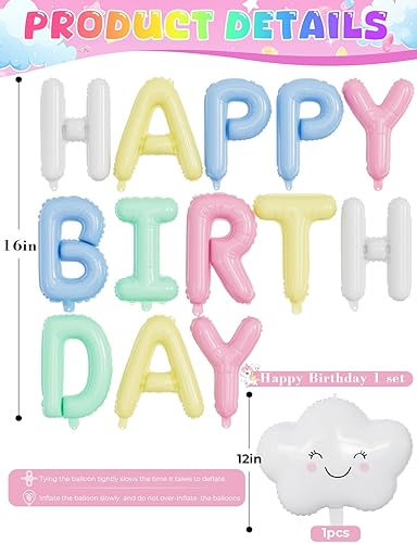 Miniatura 4 de Decoraciones de cumpleaños pastel, globos pastel con pancarta de globos de feliz cumpleaños, globos de macarrón, globo de látex de nube para