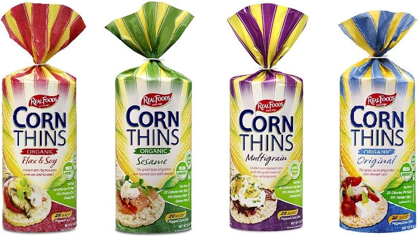 Real Foods Organic Corn Thins Variety: Multigrain, Original, Sesame, Flax & Soy, 5.3 oz, 4 pk
