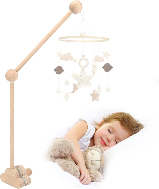 Farerkass Support de Mobile Bébé Universel en Bois Réglable en Hauteur
