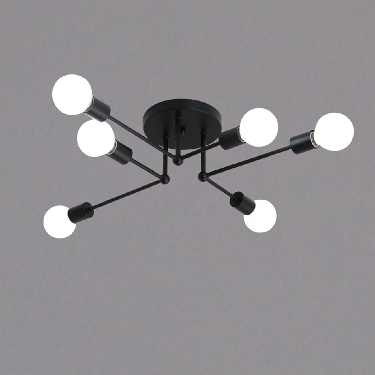 Blасk Frіdау - 60% оƒƒ Unitary Brand Black Metal Sputnik Farmhouse Bedroom Semi Flush Mount Ceiling Light Fixture with 6 E26 Bulb Sockets, Hallway Light Fixtures Ceiling Mount, Industrial Close to Ceiling Light Fixtures