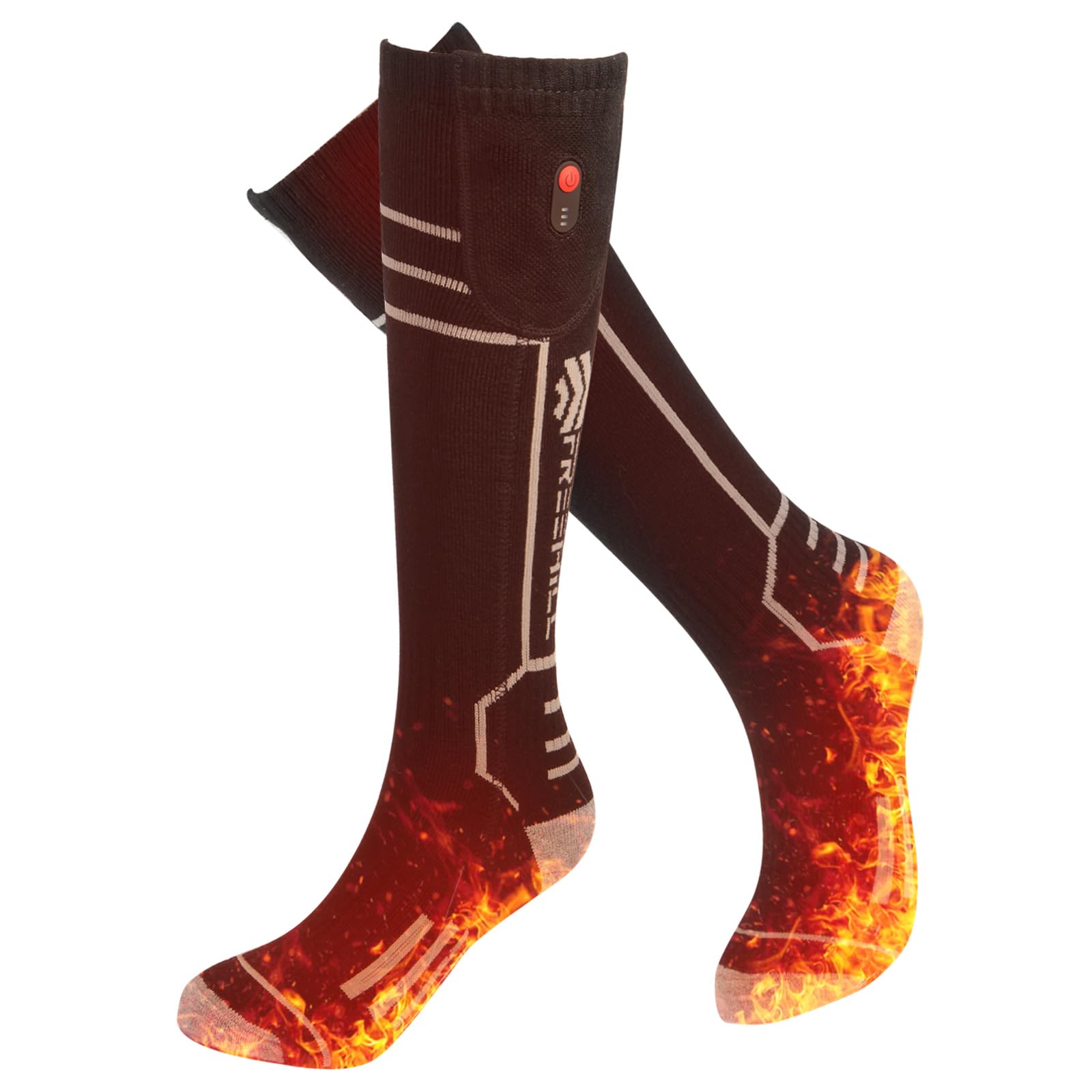 FREEHILL Merino Wool Heated Socks for Men Women, 5000mAh One-Click Control Rechargeable Cold Weather Heated Ski Socks (Black, L)
