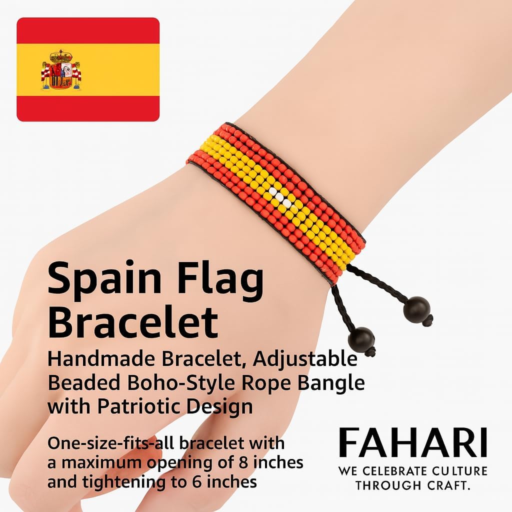 FAHARI Spain Flag Bracelet: Handmade, Adjustable Boho Unisex Wristband - Image 8