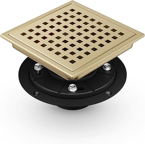 Merranox Desagüe de ducha de 6 pulgadas, kit de drenaje de ducha cuadrado con brida, drenaje de piso con cubierta de rejilla extraíble, recolector