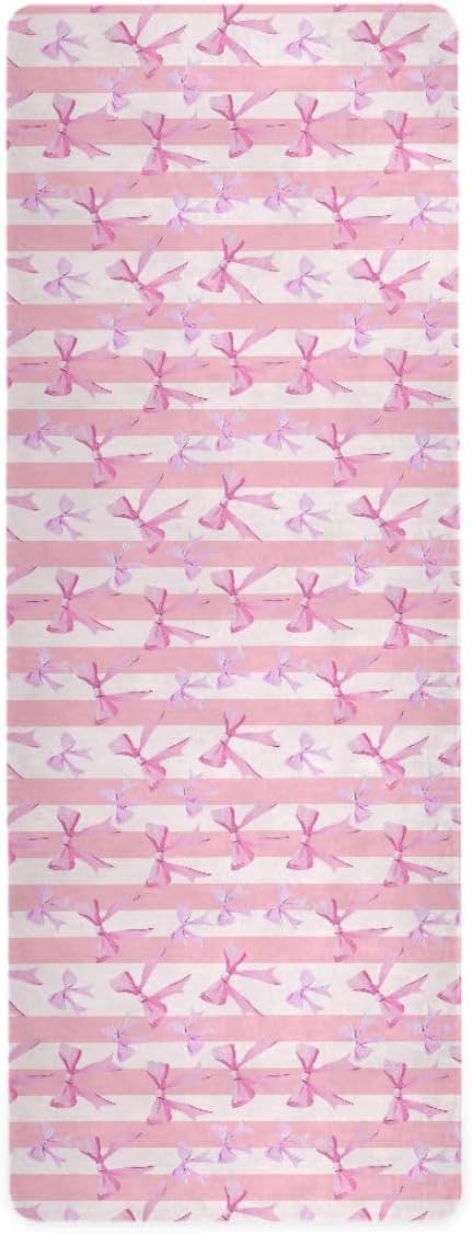 ALAZA Pink Bow Stripe Yoga Mat Non Slip Fitness Exercise Mat, Workout Mat for Yoga, Pilates and Floor Exercises
