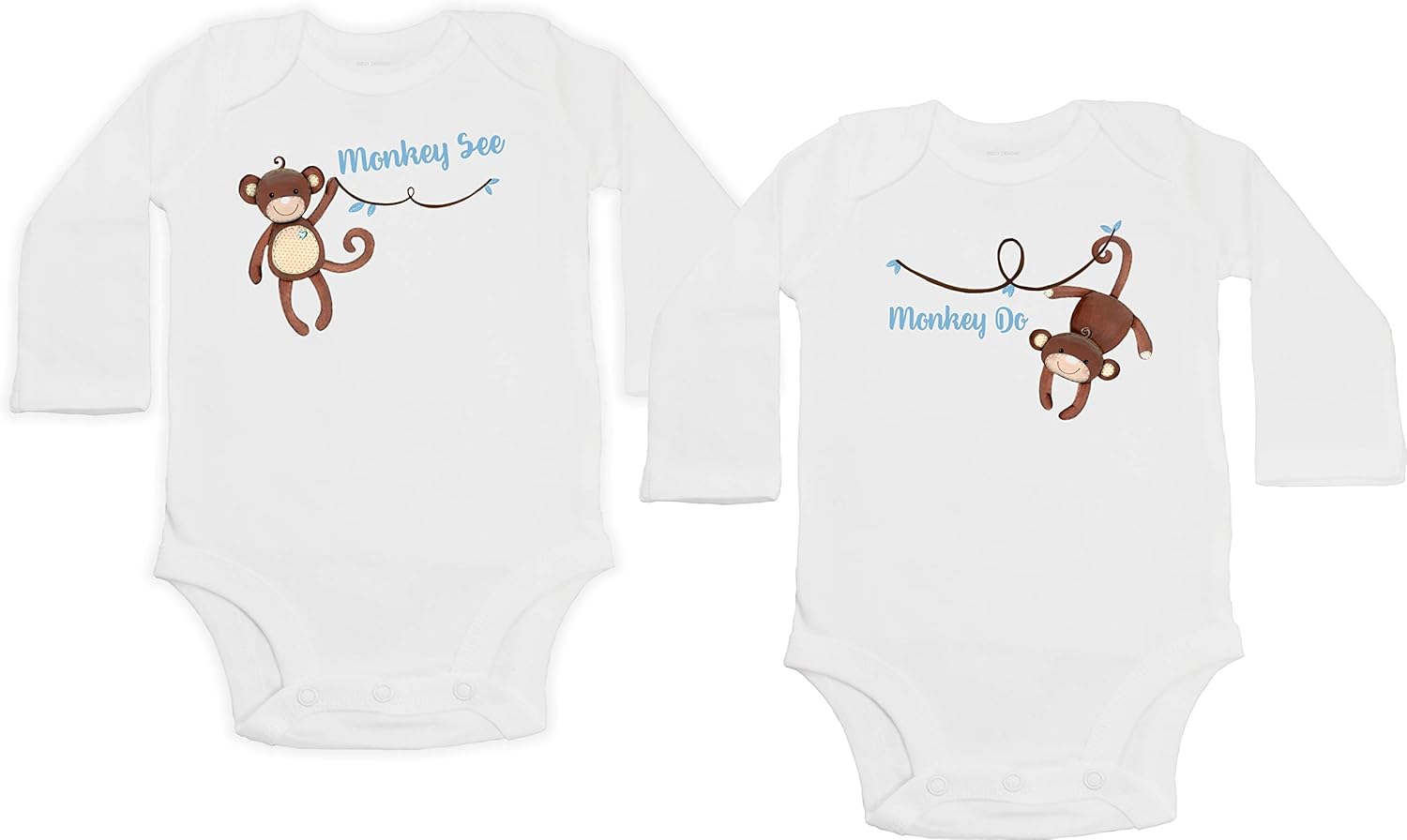 Monkey See Monkey Do – Twin Baby Set (Long Sleeve Bodysuit Set; 2 Bodysuits)
