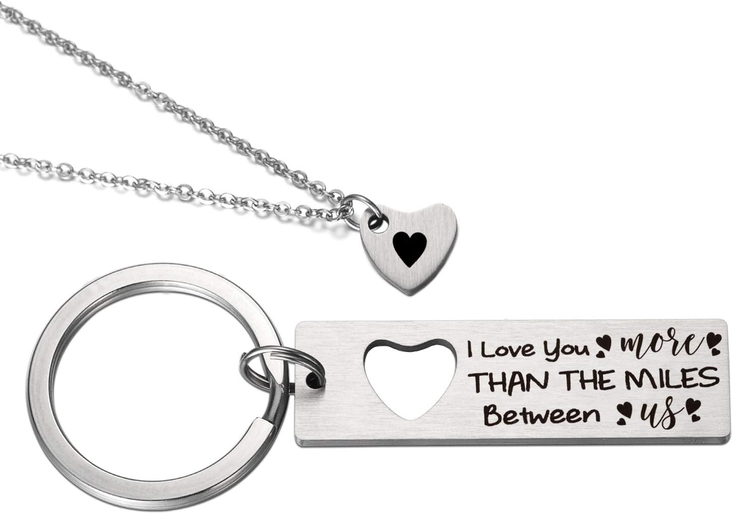 Distance Relationship Long Distance Relationships Gifts Long Distance Relationship Necklace & Keychain - I Love you More Than the Miles Between Us Keychain, Dainty Heart Necklace
