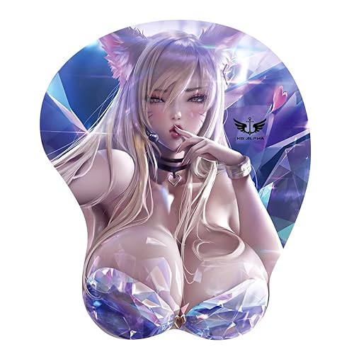 3D Anime Gaming Mousepad, Ergonomic Mouse Pad with Wrist Support Rest, Mousepad Gel Wrist Rest Memory Foam Non-Slip Pain Relief for Computer Home Office KG Alpha Kda Ahri - Kda Ahri