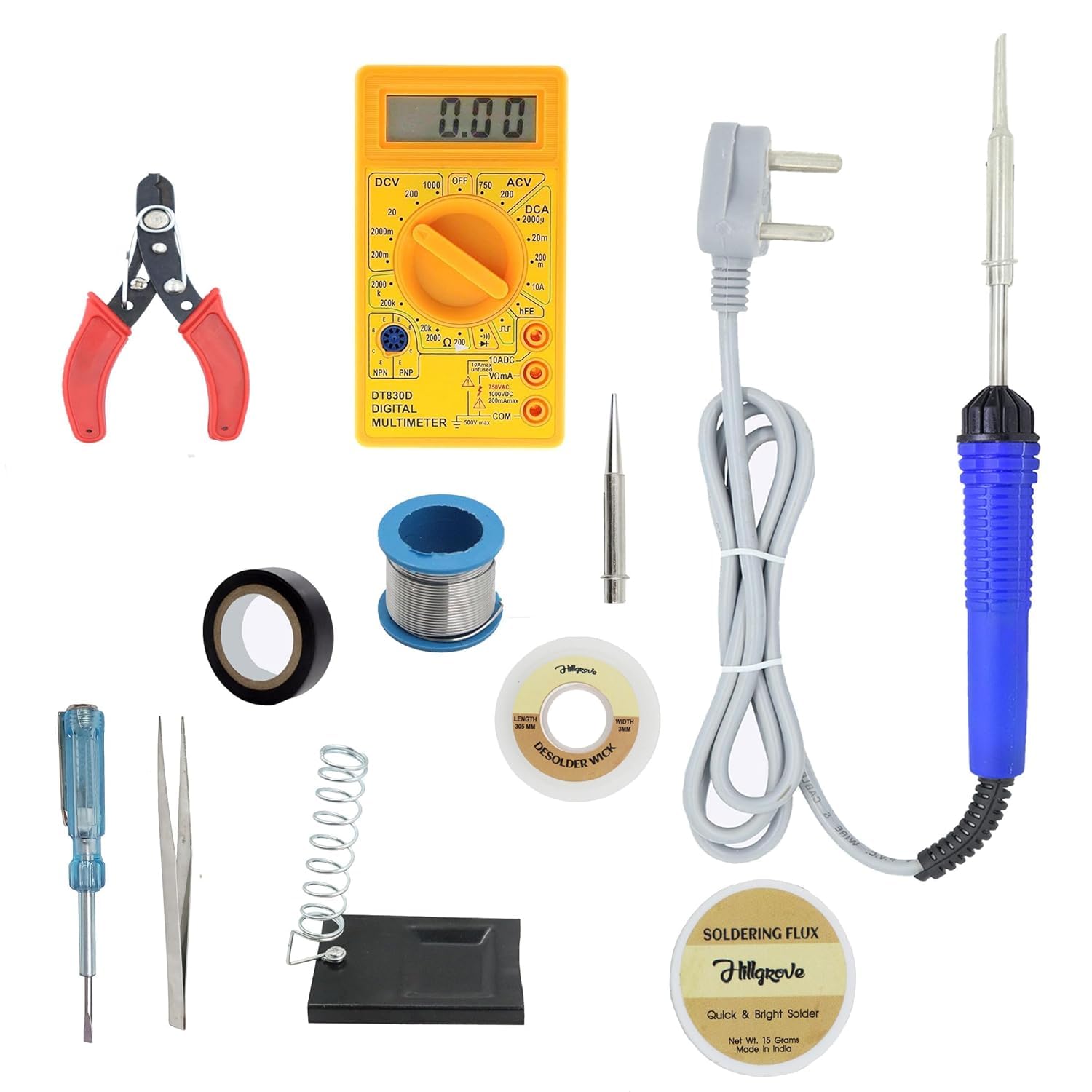 Hillgrove HGCM1333M1 Electronic 11in1 Mobile Soldering Iron Equipment Tool Machine Combo Kit Set with Digital Multimeter 25 W Simple (Flat Tip)-image-13