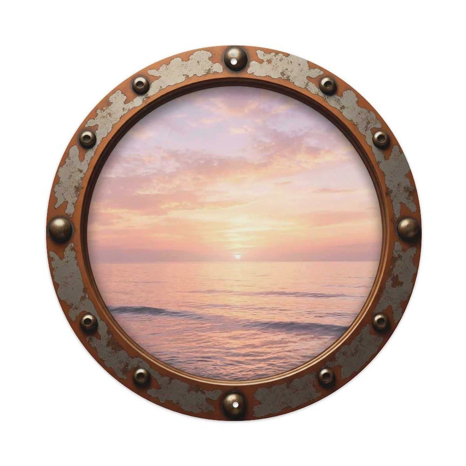 Vintage Porthole Blush Sunrise Nautical Window View Vintage Metal Tin Sign Plaque Wall Decor for Cafe, Club Bar, Office, Garden Metal Poster 8x8Inch