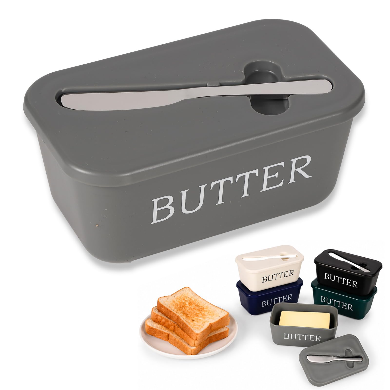 YESAH Butter Dish with Lid and Knife,Grey Butter Keeper