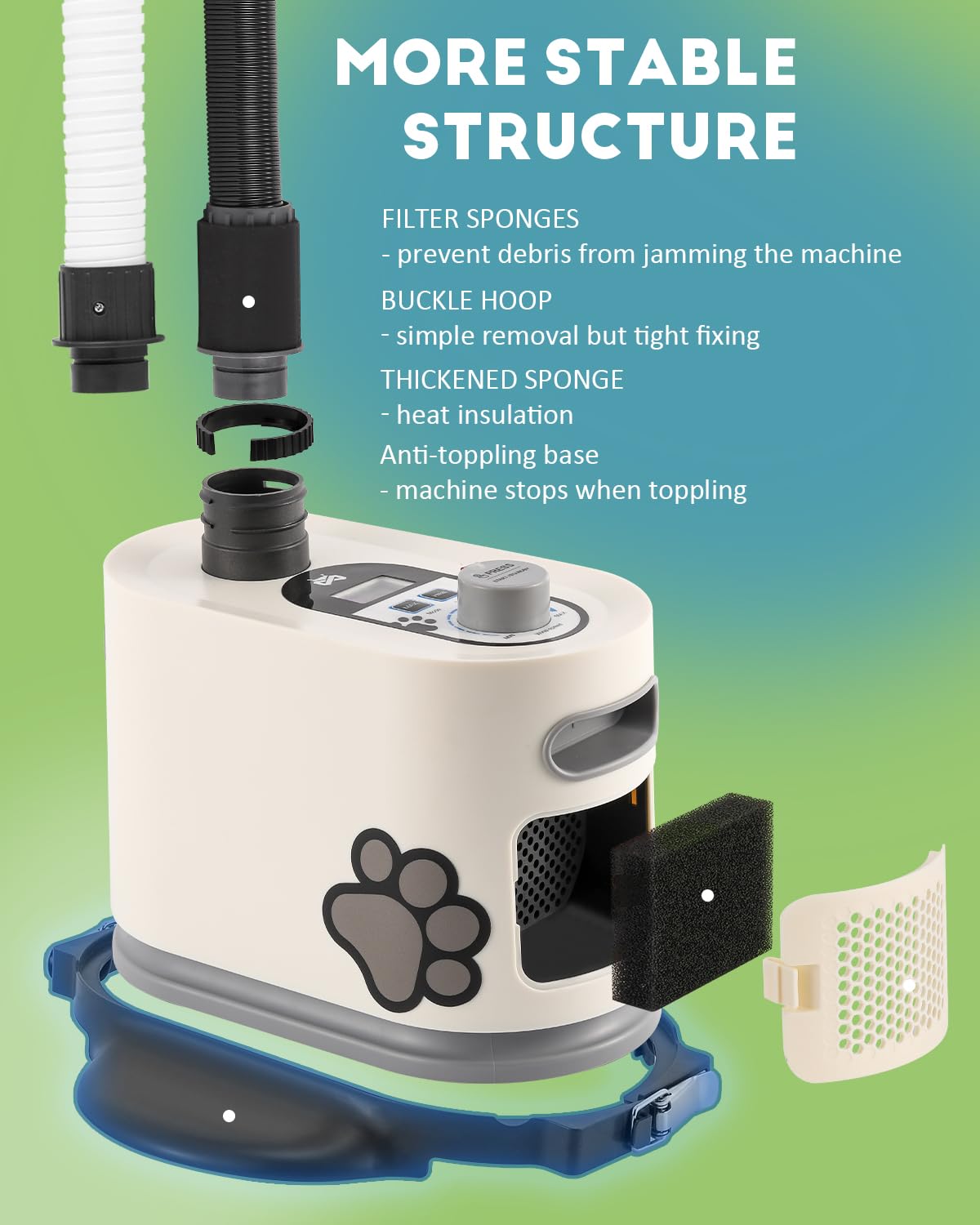 Mxmoonant 2000W 2-en-1 Secador Perro Profesional de pie | Velocidad y Temperatura Ajustables Secador de Perro con Manguera elástica y Manguera posicionada secador de Pelo Perros