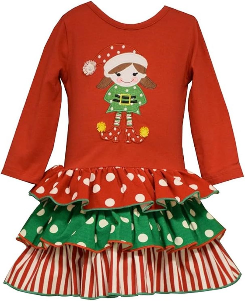 Bonnie Baby Girls Holiday Christmas Elf Tiered Dress (US, Age, 12 Months, Red)