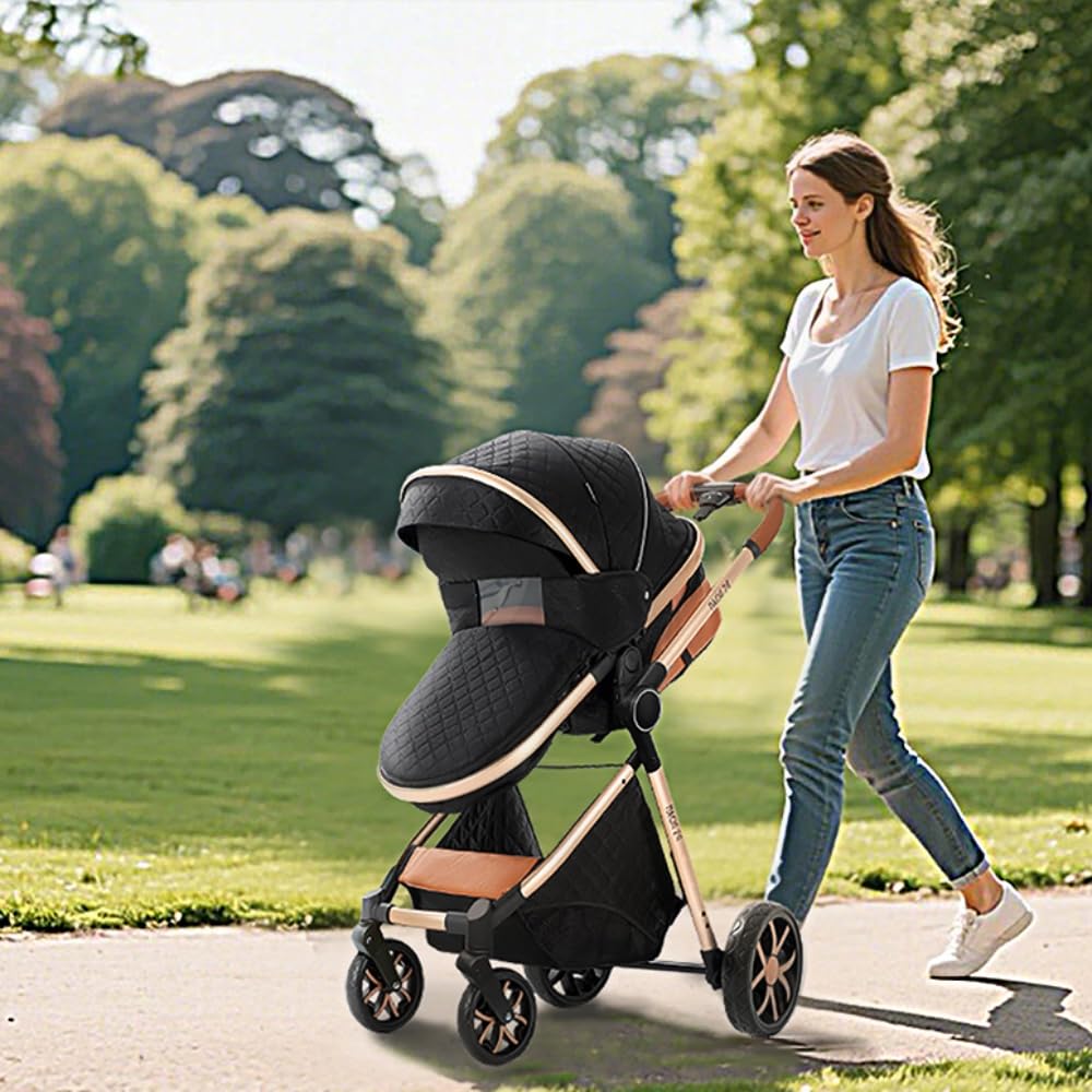Passeggino 3 in 1 Elevato Pieghevole in Alluminio per Bambini Grigio