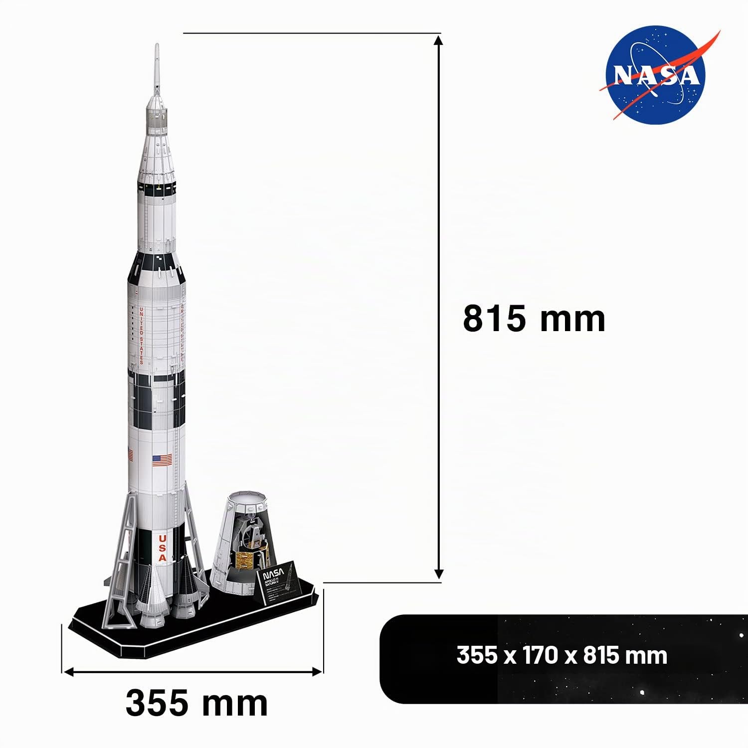 Nasa - Puzzle 3d Apollo Saturn V Rocket | Puzzle 3d Bambini 8 Anni e Adulti | Modellismo Da Costruire Adulti | 136 Pezzi | Regalo Bambino 8 Anni
