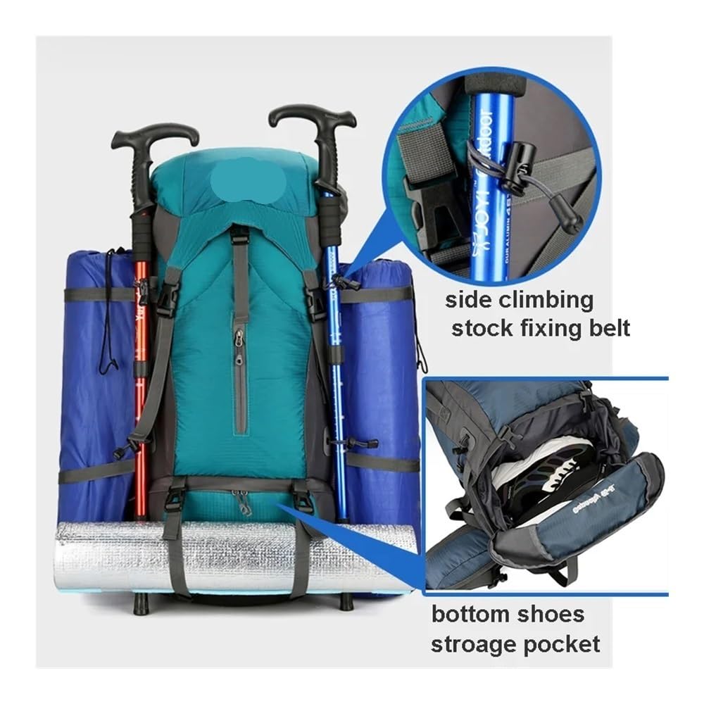 Mochila de viaje de nailon de 70 L con cubierta para lluvia, mochila de senderismo al aire libre, mochila de montañismo, mochila de hombro para hombre