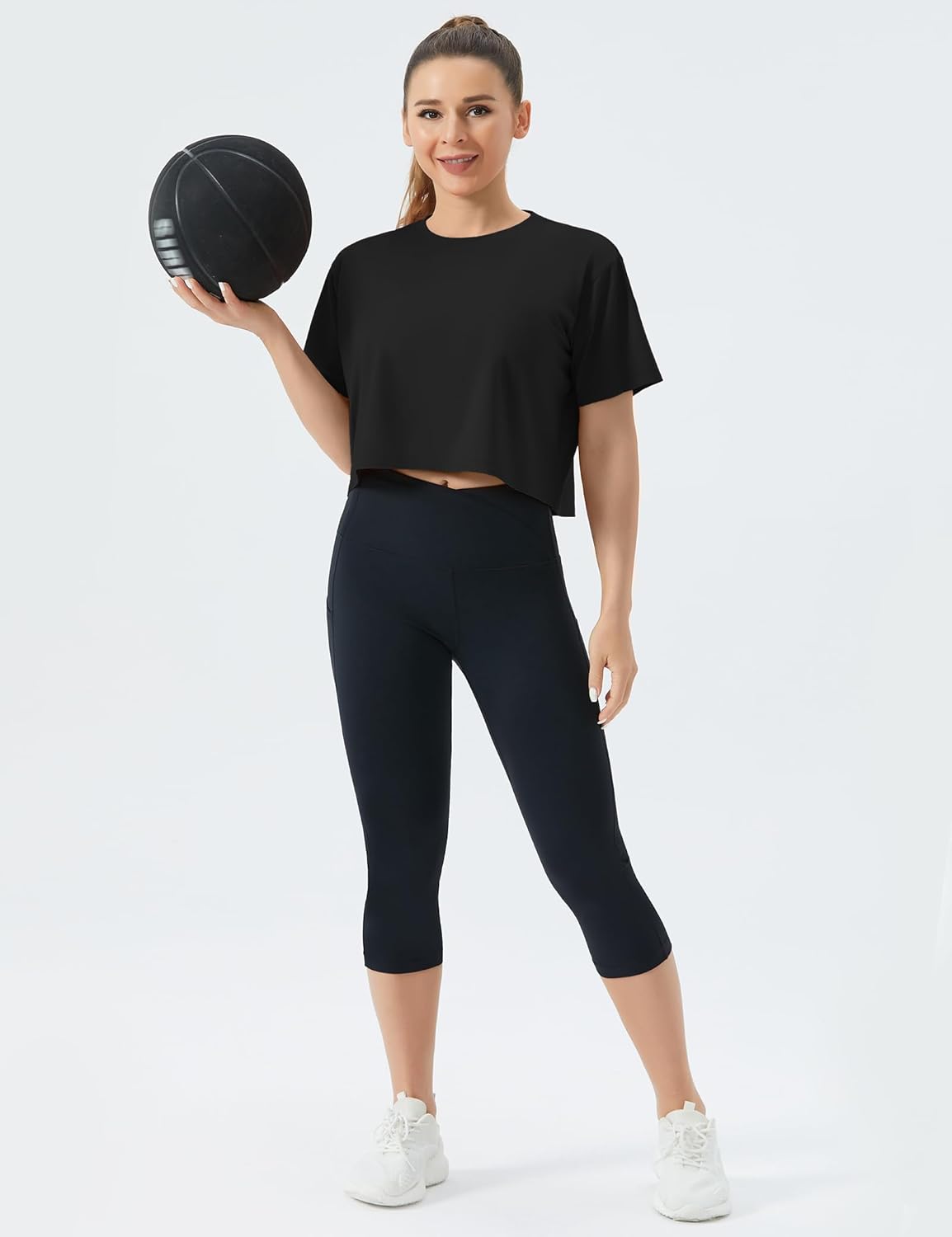THE GYM PEOPLE Women's Workout Crop Top T-Shirt Short Sleeve Boxy Yoga Running Cropped Basic Tee - Image 6