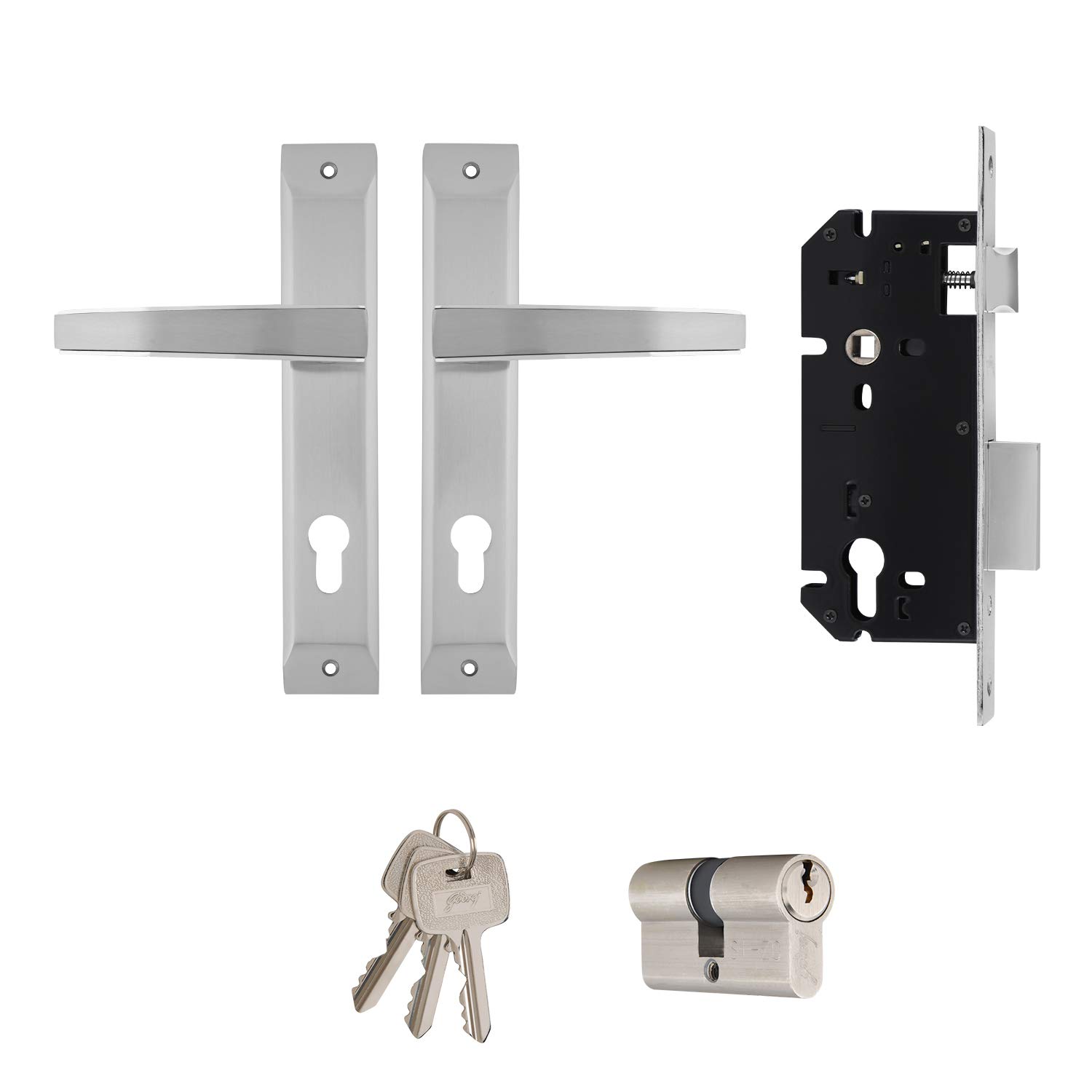 Godrej Gloria 6 Levers Mortise Door Lock Handle Set, Suitable for Left & Right Handed, Inside & Outside Opening Door Handle Set, Satin Nickel Finish (Silver, Set of 1) (B08F2W8D9Z) Amazon Price History, Amazon Price Tracker