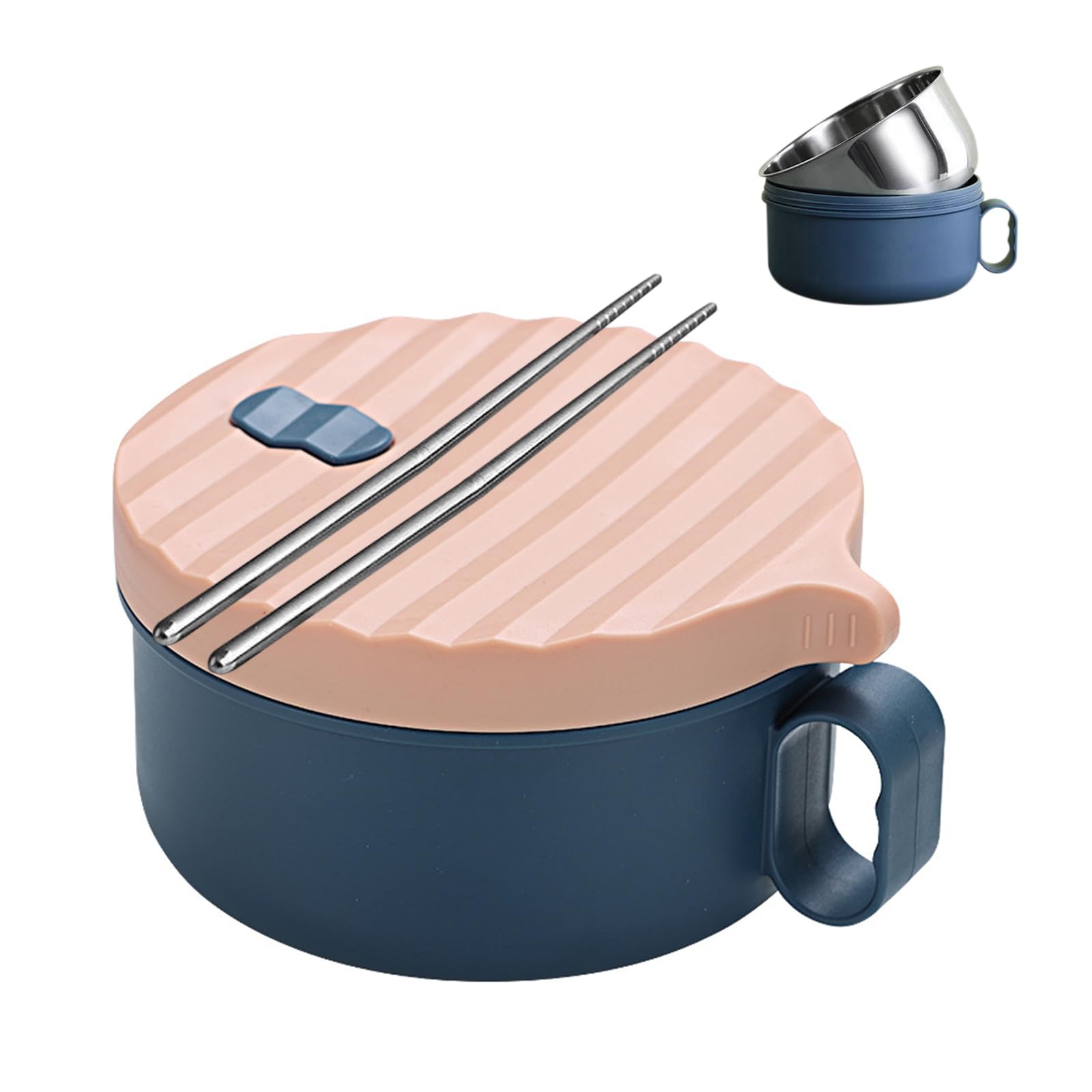 Ramen Schüssel Set, Instant-Ramen-Schüssel 1200ML Rostfreier Stahl Ramen Bowl Schüssel mit Deckel und Stäbchen Japanische suppenschüssel Nudelsuppen Schale für Schlafsäle (puderblau)
