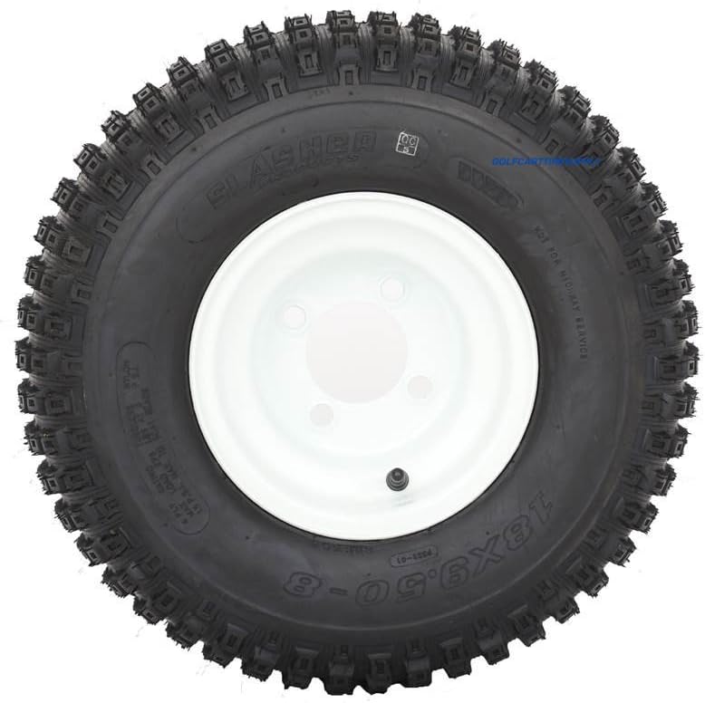 Knobby 18x9.50-8" Golf Cart Tires/ATV Tires and 8" White Steel Golf Cart Wheel Combo - Set of 2