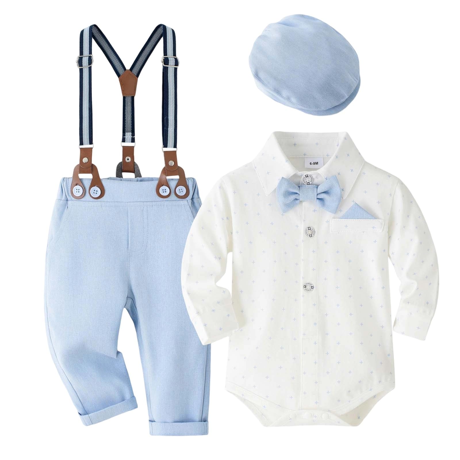 Generico Little Gentleman formale per neonati maschi, abiti da travestimento con cappello e bretelle per feste di compleanno e battesimo outfit
