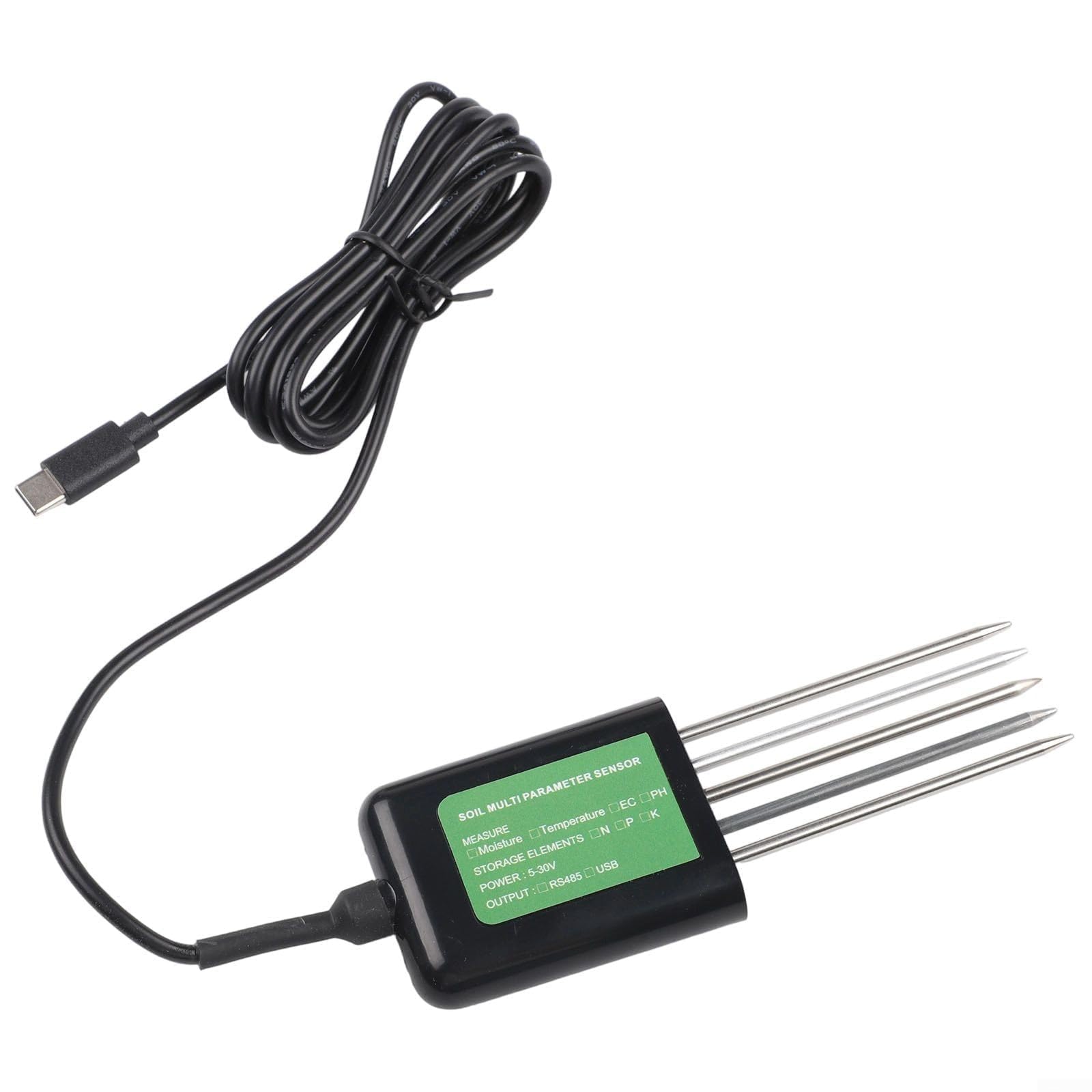 Para el probador de suelo inteligente Sensor USB 7 en 1 para sistemas Android Comprobación de pH Temperatura Humedad Nutrientes Npk con sellado de resina epoxi impermeable Ip68
