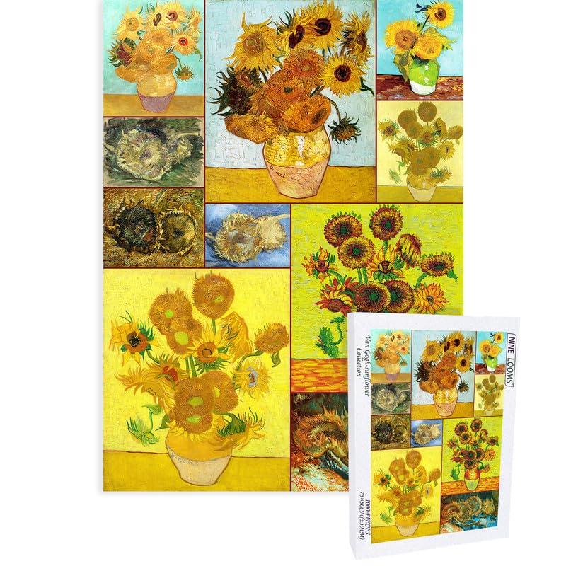 Nine Looms Jigsaw Puzzles for Adults, 1000 Pieces - Van Gogh-Sunflower Collection. Ultimate Family Challenge, Perfect for Nights Game Pieces Fit Together Flawlessly (1000pc)
