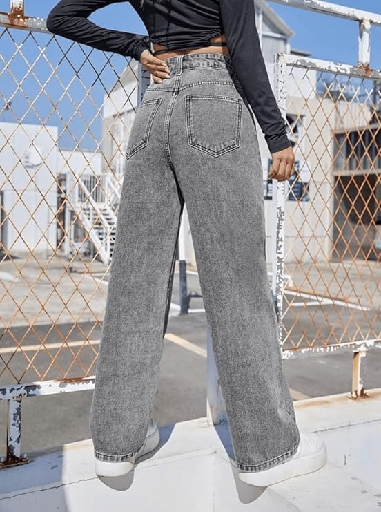 Image of Women's Denim Straight Fit Boyfriend Jeans BLACK-28
