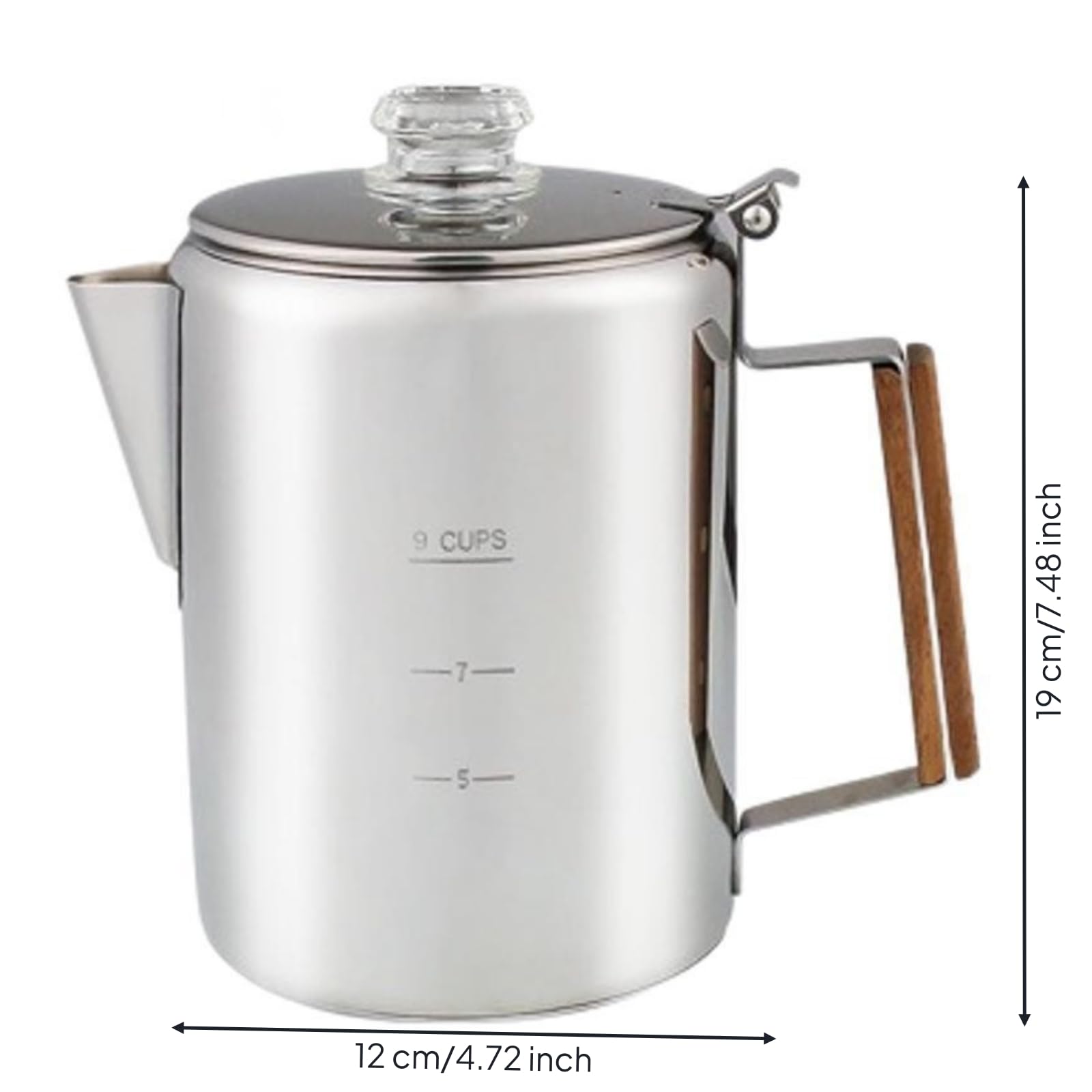 Kaffeekanne mit griff skaliert Kaffeekanne mit Sichtfenster aus hitzebeständig Kaffeezubehör für Outdoor-Begeisterte, Silber, 9 Tassen