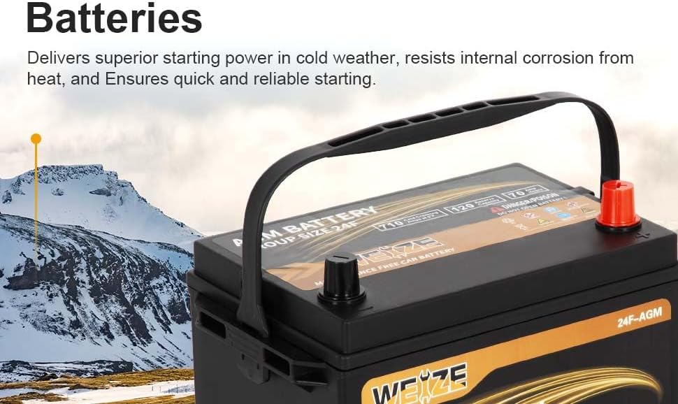 Miniatura 7 de Weize Platinum AGM Battery BCI Group 24F Batería automotriz, 120 RC, 710 CCA, dimensiones 10.75 pulgadas de largo x 6.81 pulgadas de ancho x 8.98