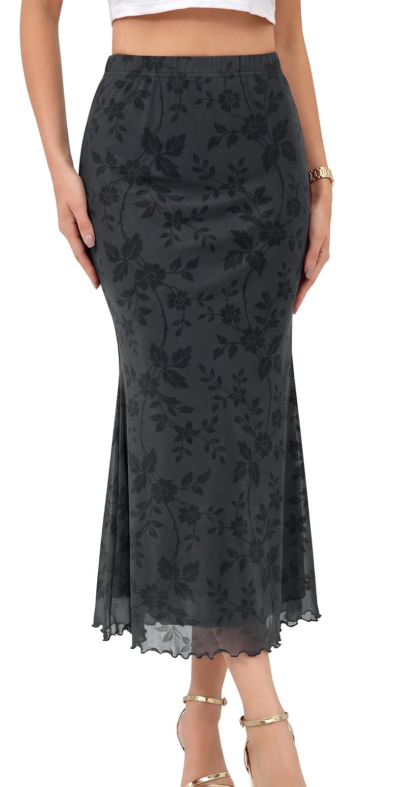 Genfien Faldas de Mujer Cintura Alta Elástica Falda Sirena Elegante Falda de Verano Falda con Bajo en Forma de Cola de Pez Suave y Ajustada
