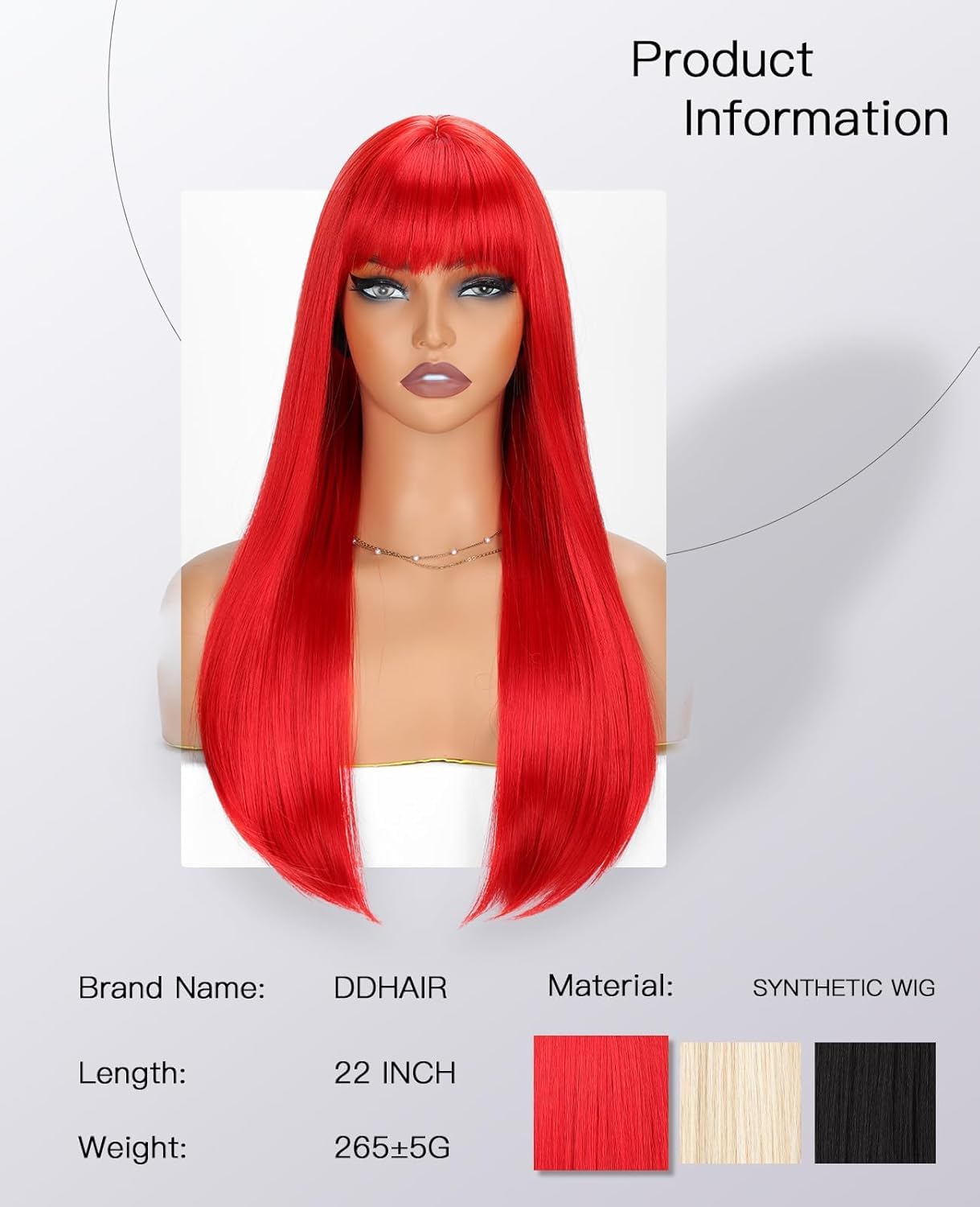 Creamily Long Red Wig with Bangs - Image 3