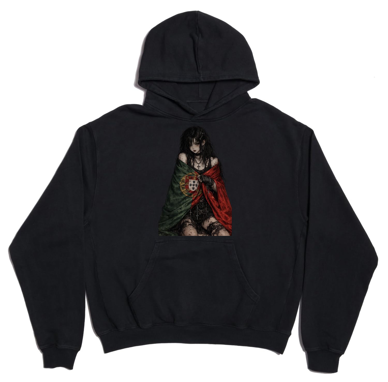 Gotycka dziewczyna drapowana w flagę unisex oversize ciężka mieszanka bawełny bluza z kapturem czarna
