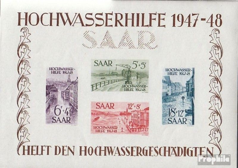 Sellos de colección Saar Bloque 1 con charnela 1948 una joya para filatelia clásica