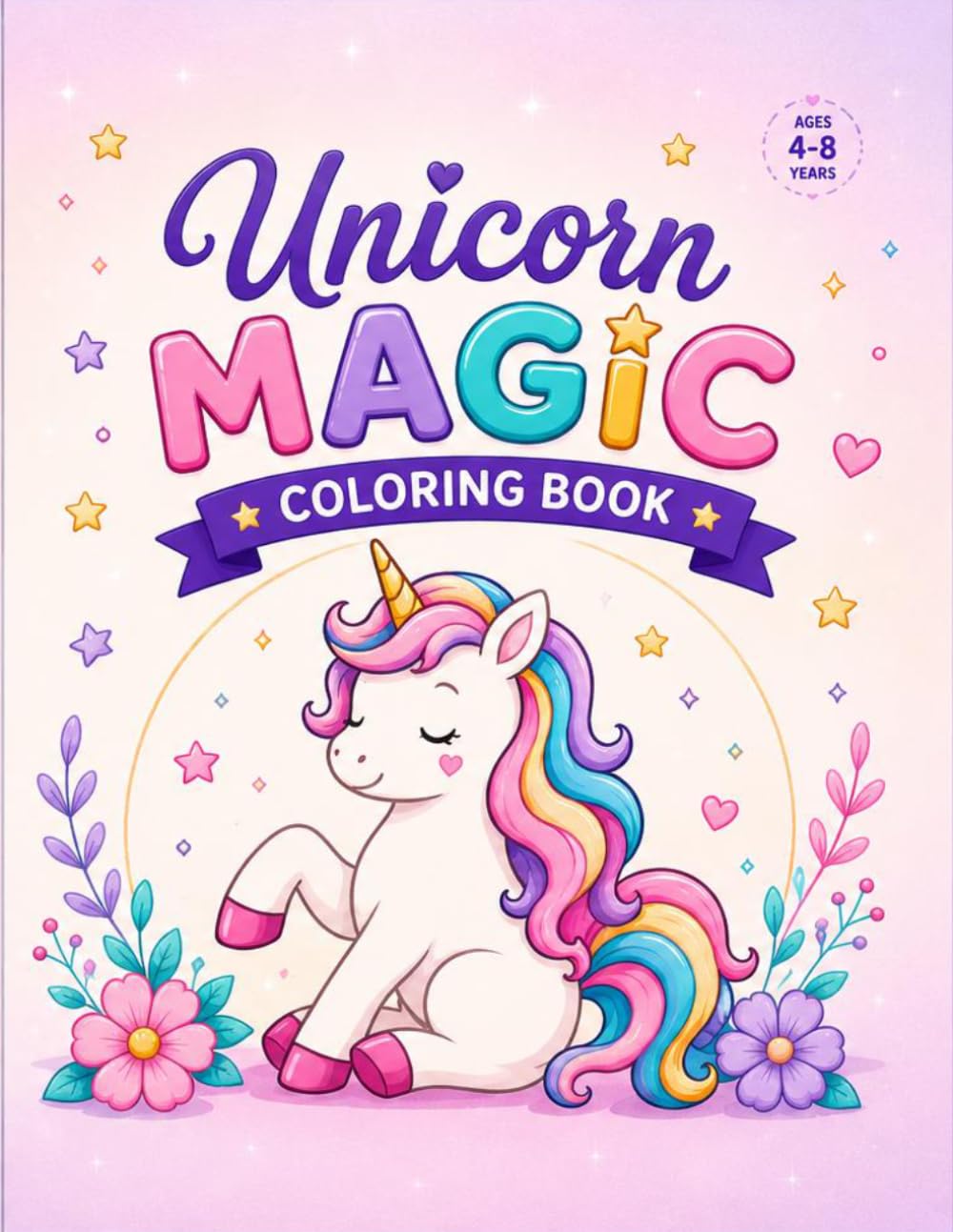 Unicorn magic coloring book: 40 cute & easy unicorn coloring pages for kids ages 4-8 a magical adventure filled with adorable unicorns, rainbows & creative fun