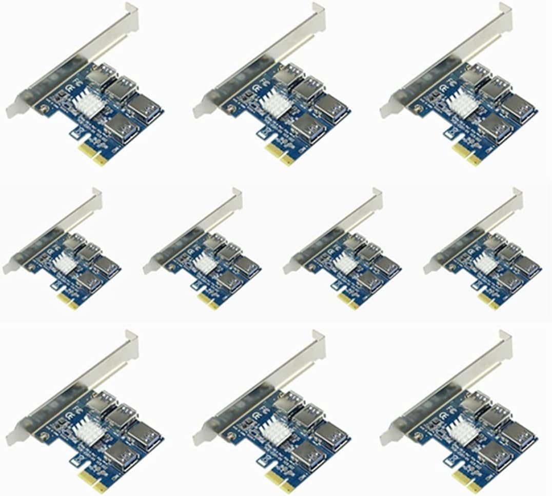 PCIe 1 to 4 PCI-Express 16X Slots Riser Card PCI-E 1X to External 4 PCI-e USB 3.0 Adapter Multiplier Card for Bitcoin Miner (10 Pcs)