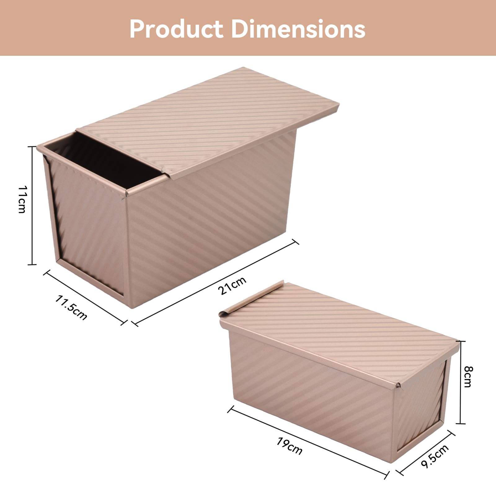 OTraki 2 Pezzi Stampo Pancarre Con Coperchio, Stampo Antiaderente Per Pane Misure Piccola (19 X 9,5 X 8 Cm) E Grande (21 X 11,5 X 11 Cm), Pane In Cassetta Con Fori Di Ventilazione Per Toast E Torte