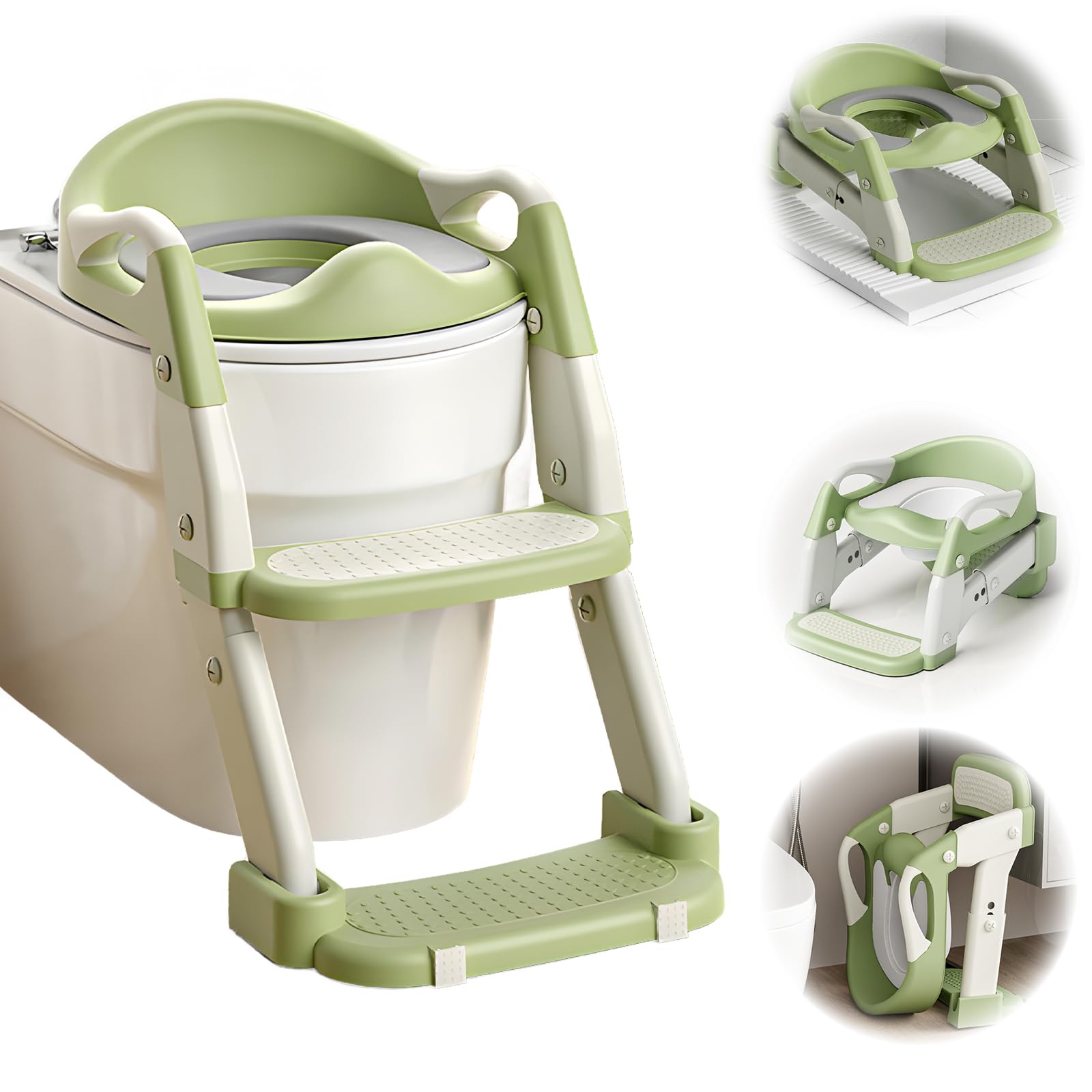 3 IN 1 Toilettensitz Kinder, Toilettenleiter für Kinder mit Verstellbar Treppe, Spritz und Rutschfestes Verlängerter Pedal- und Spritzschutz und Polster, Rutschfest und Faltbar für Jungen Mädchen Baby