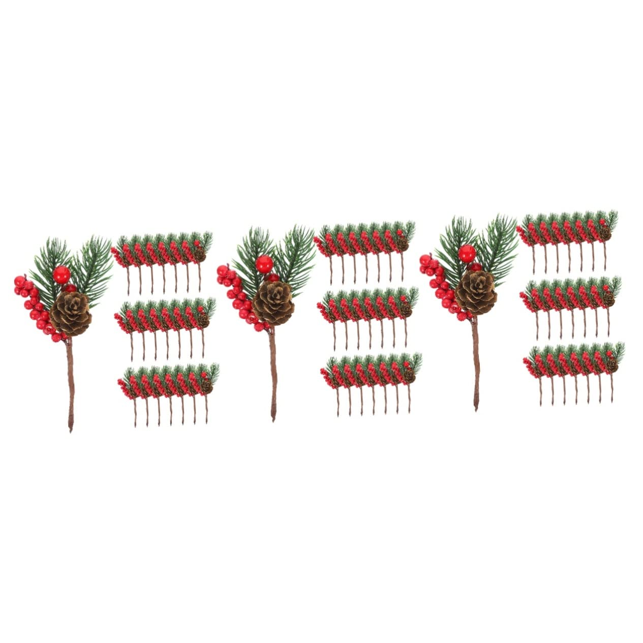 VOSAREA30 Pcs Artificial Pine Cone Simulated Red Berry Branches Pine Cones for Spray Fall Wreath Christmas Picks for Crafts Pinecone Berry Picks Holly Plastic Songhua Giant