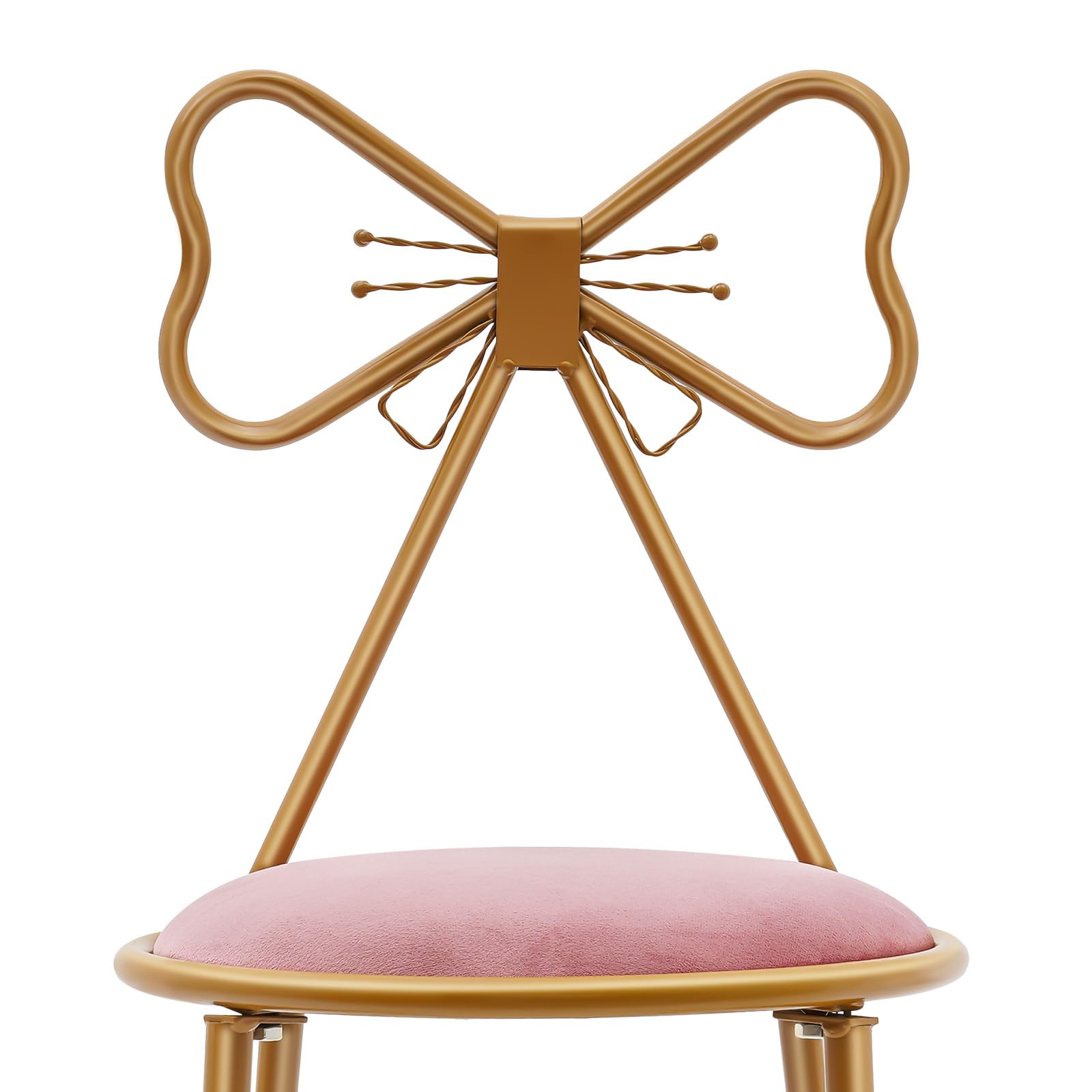 Schminkhocker Samt Rosa, Schminkstuhl mit Schleifen-Rückenlehne, Weich Gepolsterter Sitz & Stabile Metallbeine, Dekorativer Samthocker für Schminktisch, Schlafzimmer & Ankleidezimmer