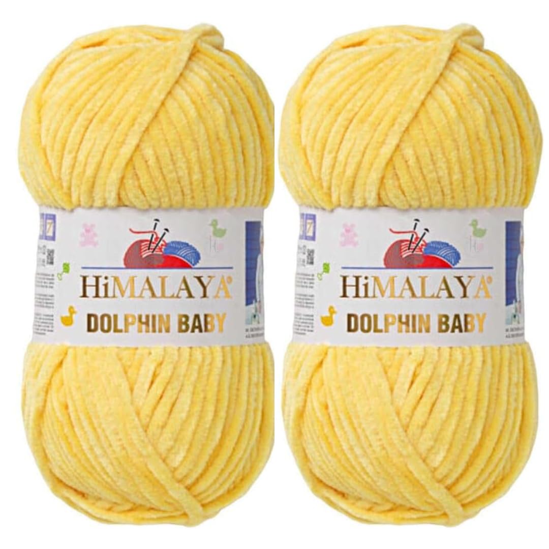 Himalaya Dolphin Baby Yarn 2 X 100g Skeins Super Bulky Yarn for Knitting/Crochet Ideal for Cardigans Shawls Blankets Hats and Home Textiles (2, 80313 Yellow)