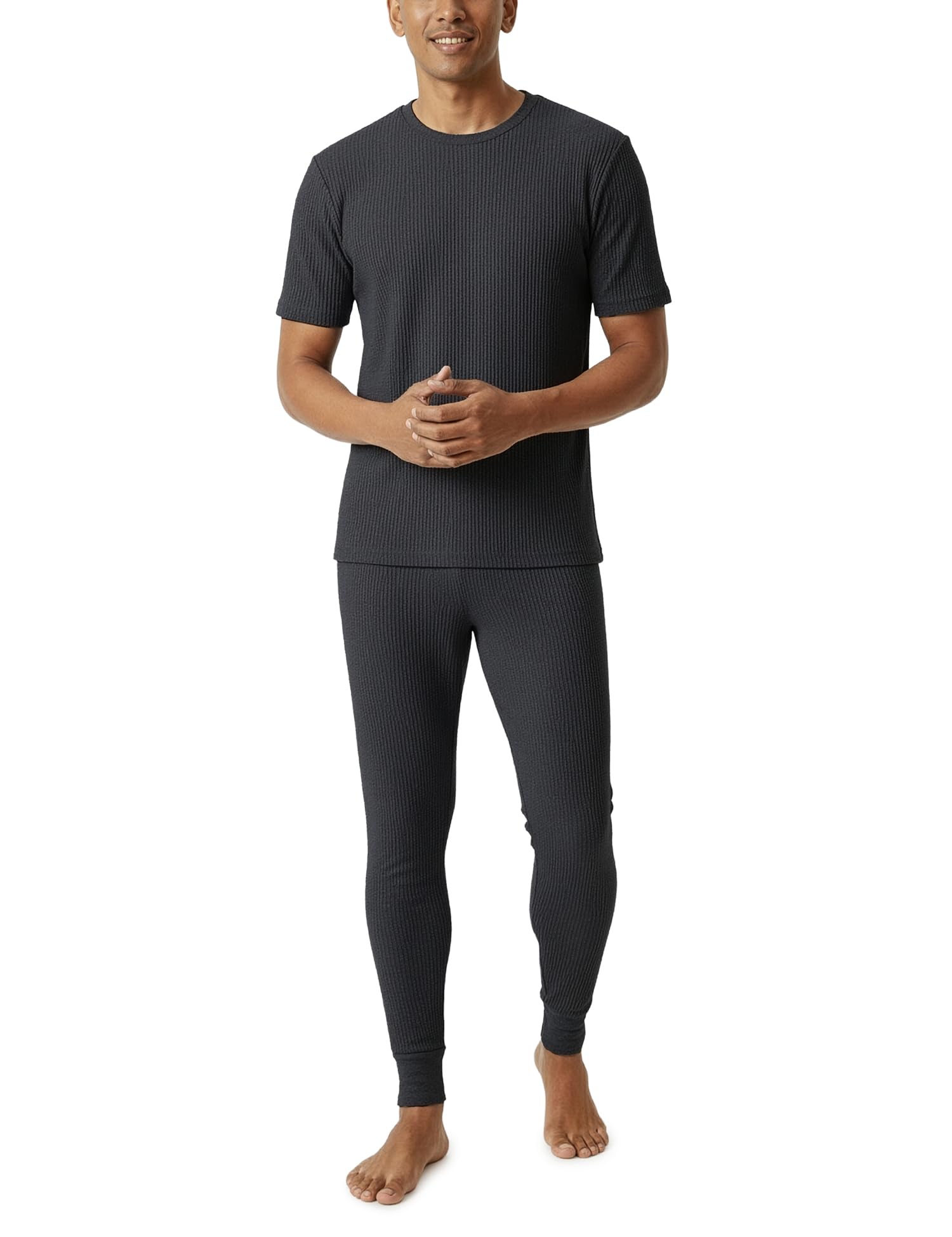 HeatCode Thermal Wear for Men, Fleece Lined Ribbed Half Sleeves Thermals Set, Super Soft Body Warmer Set for Man, Cotton Blend Warm Winter Inner