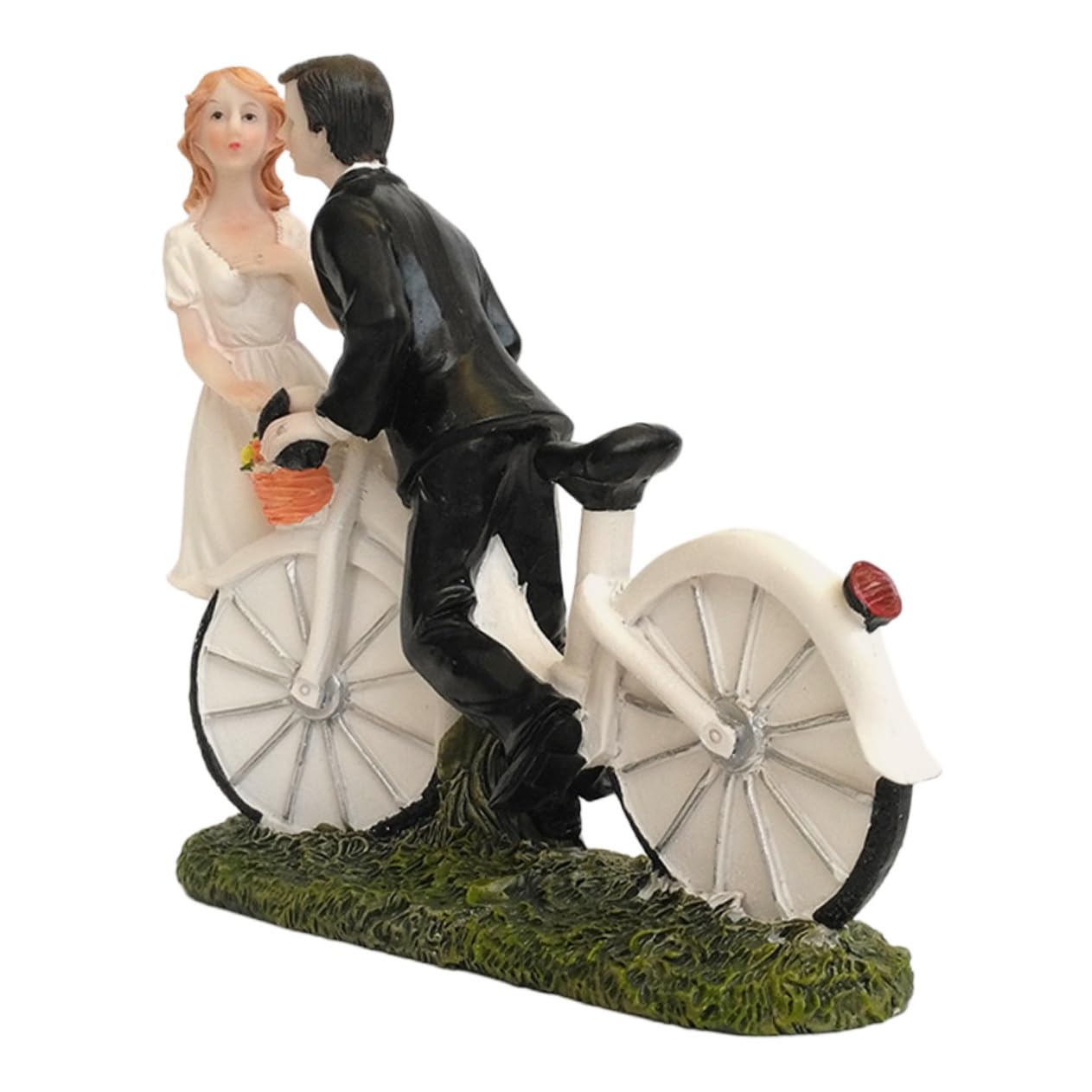 Brautpaar mit Fahrradfigur aus Kunstharz für Hochzeitstorten Dekoration | Realistische Ausführung, Tischdeko für Besondere Anlässe, Sammlerfigur, Passend zu Jubiläen und Feierlichkeiten