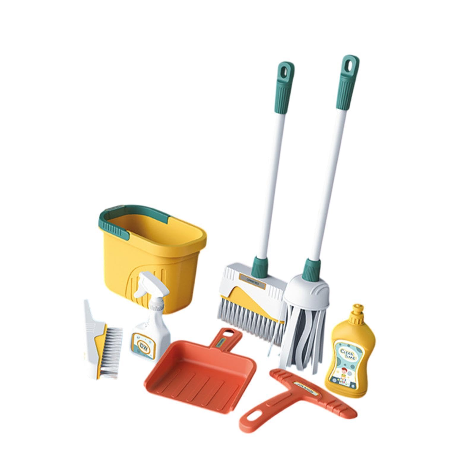 DYNWAVE Kids Cleaning Toy Sweeping Toy for Children Early Educational Toddlers Broom and Cleaning Set Housework Cleaning Toy for Kids , Yellow Bucket